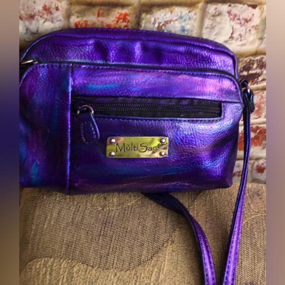 EUC Multi Sac Metallic Purple Blue Multi Colored Leather Crossbody Bag STUNNING - Picture 6 of 13